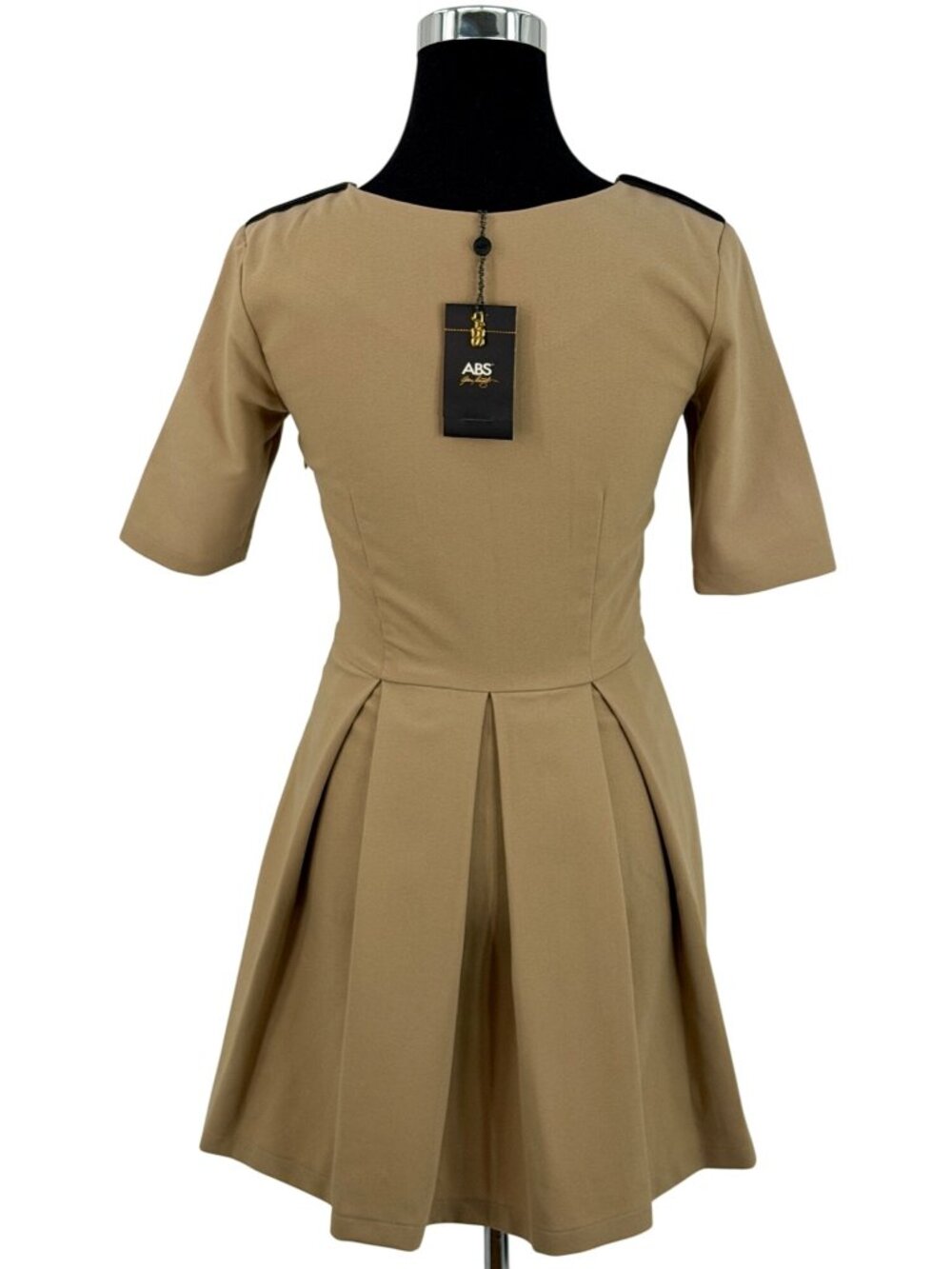 NWT ABS Tan Pleated A-Line Woven Mini Dress 2| Office Siren Dark Equestrian Twee - Picture 10 of 16